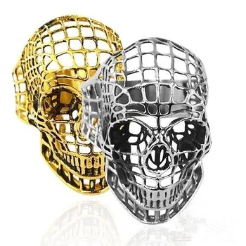 Retro Vyrų Žiedas Tuščiaviduriai Hip-hop ' o Imitacija Titano Lydinio punk tuščiaviduriai tinklelis dvasios vadovas fine jewelry kaukolė aukso