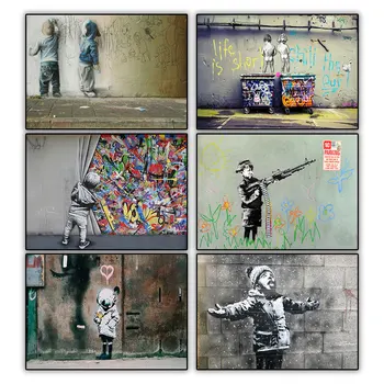 Grafiti Sienos Meno Banksy Drobė, Tapyba Vaikams Tualetą Spalvinga Lietaus Anotacija Plakatas Drobė Spausdina Sienos Nuotraukas, už Kambarį
