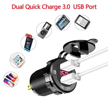 Dual Greitai Įkrauti USB 3.0 Lizdą, Vandeniui Aliuminio Maitinimo Lizdas su LED Voltmeter 12V/24V Automobilinis Valtis, Motociklas, Autobusas, Sunkvežimis