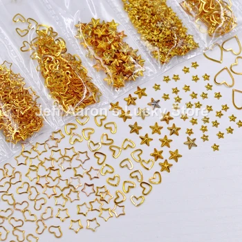 Mišrių stilių aukso metalo 3d nagų dailė papuošalai širdies star kadrų nagai reikmenys, manikiūro reikmenys projektavimo įrankiai