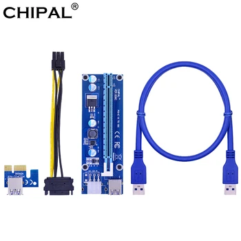 CHIPAL VER006C PCI-E Riser Card 006C PCIE 1X iki 16X Extender 60CM 100CM USB 3.0 Kabelis SATA į 6Pin Maitinimo Laido GPU Kasyba