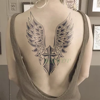 Atsparus vandeniui Laikina Tatuiruotė Lipdukas Kryžiaus Sparno Angel visai atgal tatuiruotės didelis tatto 