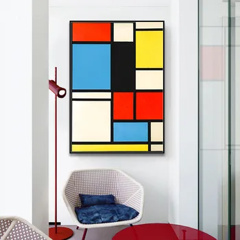 Namų Dekoro Piet Cornelies Mondrian Klasikinį Meną Geometrijos Linija Raudona Mėlyna Geltona Sudėtis: Drobė Spausdinti Tapyba, Plakatas Sienų Dekoras