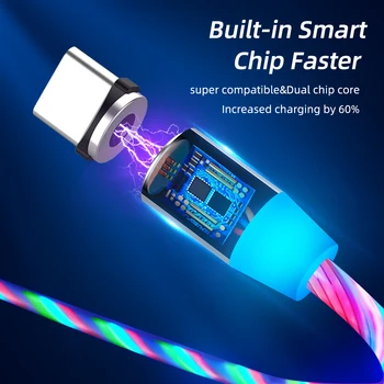 Švytintys LED Magnetinio Apšvietimo Kabelis USB C Tipo Kabelio 