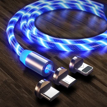 Magnetinio LED Šviesos Kabelio Greito Įkrovimo Magnetas Micro USB C Tipo Kabelis LED Laidas Tipas-C Įkroviklis iPhone Samsung S10