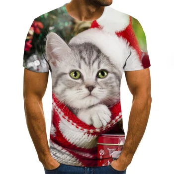 Naujas Mados Vyrams/moterims topai marškinėliai 3d Spausdinimo Kalėdų stiliaus Funny Cat Trumpas Rankovės Digital Print t shirt Plius Dydis 5XL 6XL 13731