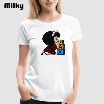 Mielas animacinių filmų Mafalda T-shirt Moterims, Vasaros Trumpos Rankovės Quino Marškinėliai Moterims Juokinga, O-Kaklo marškinėliai Topai Trišakis 90-ųjų Harajuku Marškinėliai 13752