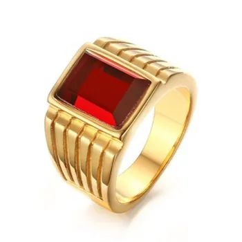 FDLK Vyrų Aukso Big Red Crystal Žiedai Vyrams Papuošalai Kietas Dideli Žiedai Šalis, Juvelyriniai dirbiniai Didmeninė