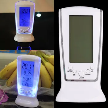 Balto Plastiko Modern Square LCD Skaitmeninis Laikrodis-Žadintuvas Kalendorius LED Ekranas, Baterija su Skaitmeninis termometras