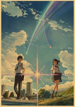 Režisieriaus Makoto Shinkai darbą Japonų anime Oro Vaiko ir (arba) Jūsų vardas, pavardė/, Ji ir jos katė/Retro stiliaus kraftpopieris plakatas a95 1547