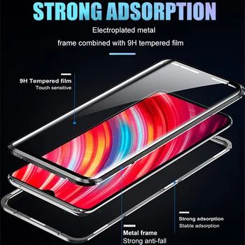 360 Metalo Magnetinių Telefoną Atveju Xiaomi Redmi 10 Pastaba Lite 9 9S 8 7 K20 K30 Pro Dvigubo Stiklo Xiaomi 10 Pro Flip Cover Atveju 16542