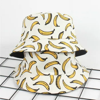 Bananų Grįžtamasis Kibiro Kepurę Hip-Hop Vaisių Spausdinti Dvi Šoninės Dėvėti Vasarą Žvejo Kepurė Medvilnė Paplūdimio Panama Sunhat Moterų Skrybėlę, Bob 18510