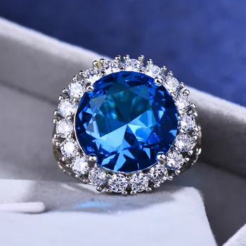 Prabanga Moterų Big Blue Akmens Žiedas, Sidabro Spalvos Vestuvių Žiedai Moterims 2019 Naujųjų Metų Mados Vestuvinis Žiedas Papuošalai, Dovanos 19057
