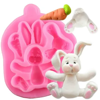 3D Triušis Easter Bunny Silikono Formos Keksiukų Topper Minkštas Tortas Dekoravimo Priemonės, Sausainių Kepimo Saldainiai, Šokoladas Gumpaste Pelėsių 20034