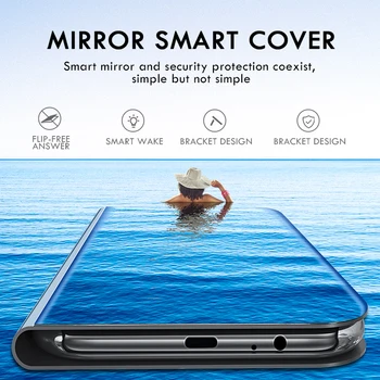Veidrodis Smart Flip Case For Xiaomi Redmi Pastaba 9s 8 7 6 5 Pro Stovėti Padengti Redmi 5 Plius 7 8A 9A 9C K20 Mi 9T 10 Pastaba Lite Dangtis