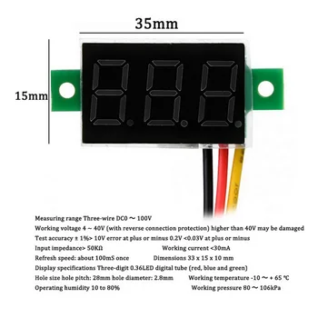 Mini trifazį 0-100V DC Digital Voltmeter, Voltmeter Atvirkštinio Poliškumo Apsaugos, Matavimo Voltmeter