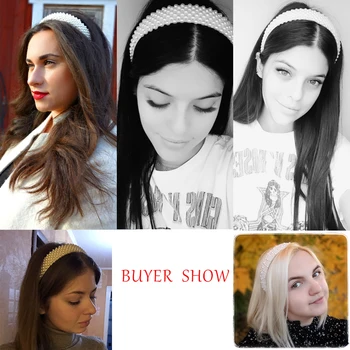 AWAYTR Naujas Mados Pearl Dizaino Lankelis Moterims Moteriški Balti Hairband Merginų galvos Apdangalai Šukuosena Vestuvių Plaukų Aksesuarai