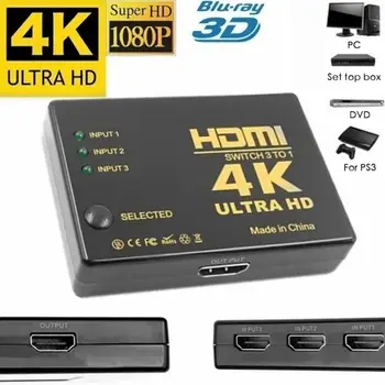 HDMI Switcher Jungiklis 3x1 4K*2K 1080P 3 Uosto Selektorių Adapteris, Splitter Lauke Ultra HD HDTV Xbox PS3, PS4 Multimedia Vaizdo Kabeliai