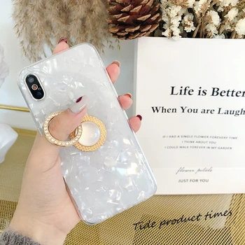 Japonija Korėja karšto Stiliaus 3D Pearl Deimanto Žiedas ShellSeashell blizgučiai bling soft case for iphone 5 6 6 s 7 8 plus X XS MAX XR dangtis