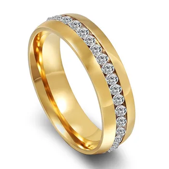 Madinga Rankų darbo Aukso Spalvos Nerūdijančio Plieno Vestuvių Juostoje Pažadas Žiedas Su CZ Žiedas Crystal 6mm 26526