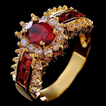 FDLK Rankų darbo 2019 Mados Moterų Vestuvių Red Crystal CZ Aukso Spalvos Žiedas Didmeninės