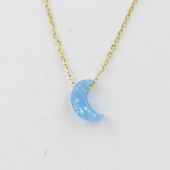 Naujas Mados Dervos Opal Crystal Blue Moon Pusmėnulio Pakabuką Karoliai Su Aukso Grandine, Moteris, Mergina, Mielas, Puikus Minimalizmas Papuošalai 3387