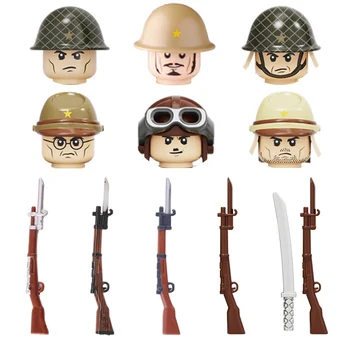 WW2 Japonijos Armijos Karių Ginklas Blokai Karių Skaičiai Dviejų spalvų medienos grūdų ginklai, Ginklų dalis Plytų Žaislas Vaikams