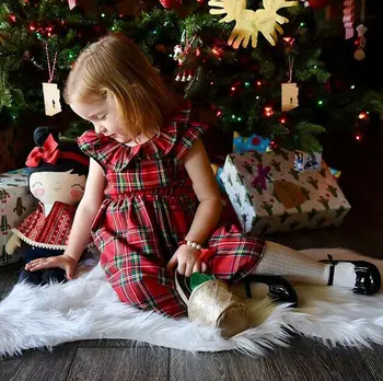 Medvilnės Baby Girl Princesė Rankovių Pledas Suknelė Vaikas Lankas Patikrinti Tutu Šalis Vestuvių Suknelė Kalėdos Kalėdų Inscenizacija Šalis