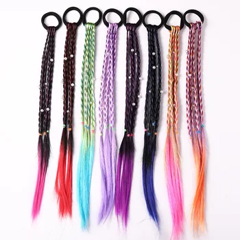 Vaikų spalvos gradientas perukas su lanksčiaisiais plaukai surišti į uodegą peruką žiedas plaukų aksesuarai nerijos. 37212