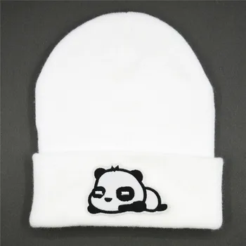 LDSLYJR Medvilnės panda gyvūnų siuvinėjimo Tirštėti megzti skrybėlę žiemą šiltą kepurę Skullies bžūp beanie skrybėlių vyrų ir moterų 385 38699