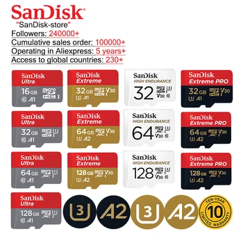 SanDisk Originalus A1A2 Microsd TF kortelė 16GB Class10 32gb Micro SD kortele 64gb 128 GB atminties kortelę, Vaizdo kortelė sd kortelės atminties u3 41701