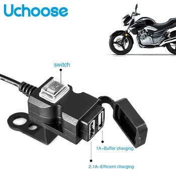 Dual USB Įkroviklis Motociklo Vandeniui Motociklo Rankenos Cargador Usb Moto 1A/2.1 Adapteris, Maitinimo Lizdas Mobiliojo Telefono