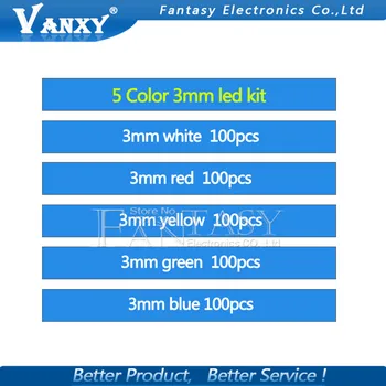 500Pcs 3MM LED Diodų Rinkinys Mišrus Spalva Raudona Žalia Geltona Mėlyna Balta 4486