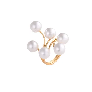 Naujas Atvykimo Aukso Padengtą Žiedas Mados Elegantiškas Imitacija, Perlų Reguliuojamas Atidarymo Žiedai Moterims