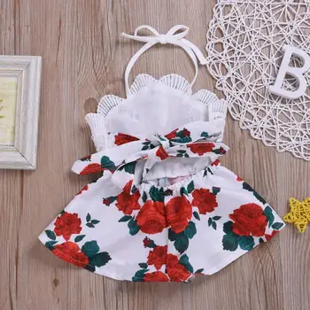 Vasaros 0-3Y Kūdikiui Baby Girl Romper Rankovių Diržo Nėrinių Gėlių Spausdinti Jumpsuit Sunsuit Komplektus Drabužių
