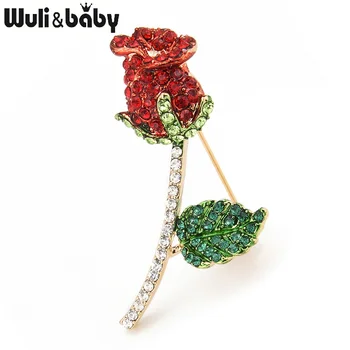 Wuli&baby Klasikinis Big Red kalnų krištolas Rožių Gėlių Sages Moterims Lydinio Augalai Vestuvėms Šalies Pokylių Sagės Smeigtukai