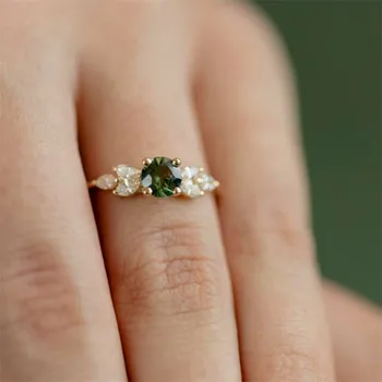 Mielas Moterų Žalia Cirkonis Akmuo Žiedas Minimalistinio Geltono Aukso Vestuviniai Žiedai, Moterims, Elegantiška Nuotakos Plonas Vestuvinis Žiedas 4855