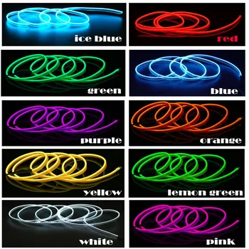 EL Viela Flash Virvę Vamzdelis Kabelio LED Juostelės Lankstaus Neono Lempa, Švyti String Lengvųjų Automobilių Apdailos Su 8mm Siuvimo Krašto Automobilio Stiliaus