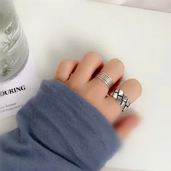 Derlius Didelis Sidabro Spalvos Žiedai Netaisyklingos Moterų Reguliuojamas Žiedai Korėjos Mados Juvelyrika
