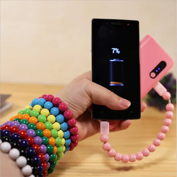 Gryna Spalva Karoliukų Apyrankę Micro USB Kabelį, Tipas C Duomenų Sinchronizavimo Krovimo Laidas iPhone Samsung 