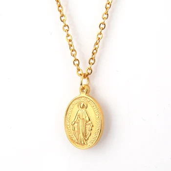 Nerūdijančio Plieno Aukso Medalla Mergelės Marijos Pakabukas Žavesio Karoliai Moterų Kryžiaus Medallion Choker Medallas Catolicas Collier 5537