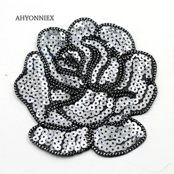 AHYONNIEX 5vnt/daug Blizgučiais Granulių Prekės Rožių Gėlių Audinio Lopai Geležies Aplikacijos Maišelio Etiketės ant Drabužių