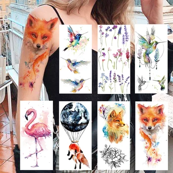Spalvinga Fox Hummingbird Laikinos Tatuiruotės Lipdukas Realus Padirbtų Juvelyrikos Levandų Planetų Tatuiruotė Moterų Sexy Body Art Tatoos 6690