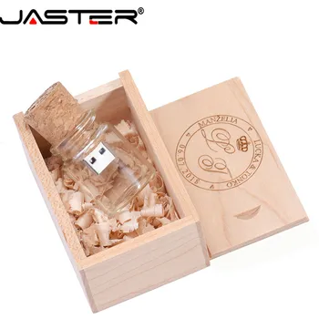 JASTER medienos dėžė + norinčių butelį, USB 2.0 flash drive 8GB 16GB 32GB 64GB stiklo memory stick nutolimas butelis U disko vestuvių dovana