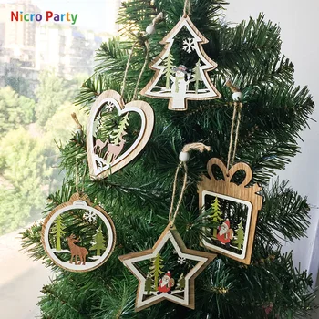 Nicro Kūrybos Tuščiavidurės Medinės Kalėdų Karolius, Papuošimai Kalėdų Tema Ornamentai, Medžio Amatai 