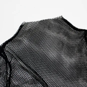 Moterų žvejybos tinklas Akių Matyti-per Black marškinėliai Moteriška Harajuku Seksualus Long Sleeve Tee Viršūnės