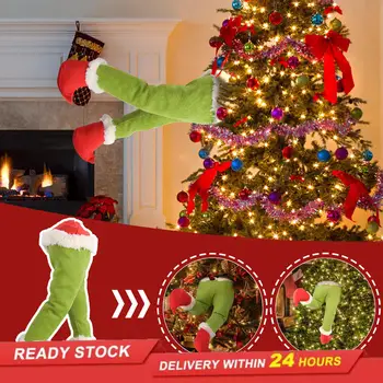 Kalėdų medžio apdaila žalia protezavimo kojos pliušinis durų apdailos Kalėdų Senelio Elfas kojos Kalėdų namuose kabantys papuošalai 7430
