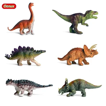 Oenux 6PCS Mini Juros periodo Stegosaurus Saichania Kietojo PVC Dinozaurų Pasaulio Gyvūnų Modelio figūrėlių Kolekcija Žaislas Vaikams 7747