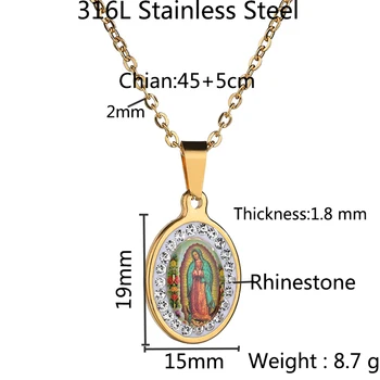 Goxijite Nerūdijančio Plieno Mergelės Marijos Karoliai Our Lady of Guadalupe Medalis, Moneta Karoliai Katalikų Ovalo formos Pakabukas Karoliai 8128