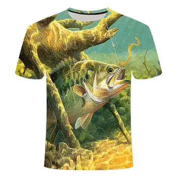 Vasaros Vėliau kaip 2021 M. Žuvų Lauko T-Shirt Vyrams Cool 3D Spausdinimo Žvejybos Vyrai Trumpas Viršūnes Apykaklės Atsitiktinis Vyrų Žvejybos T-Shirt Poissons